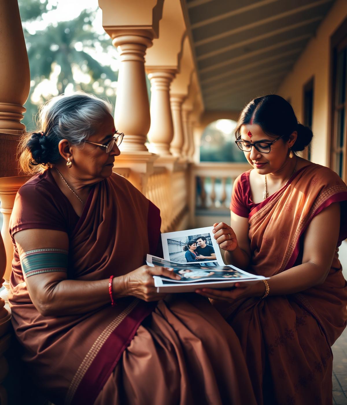Family looking at photos together